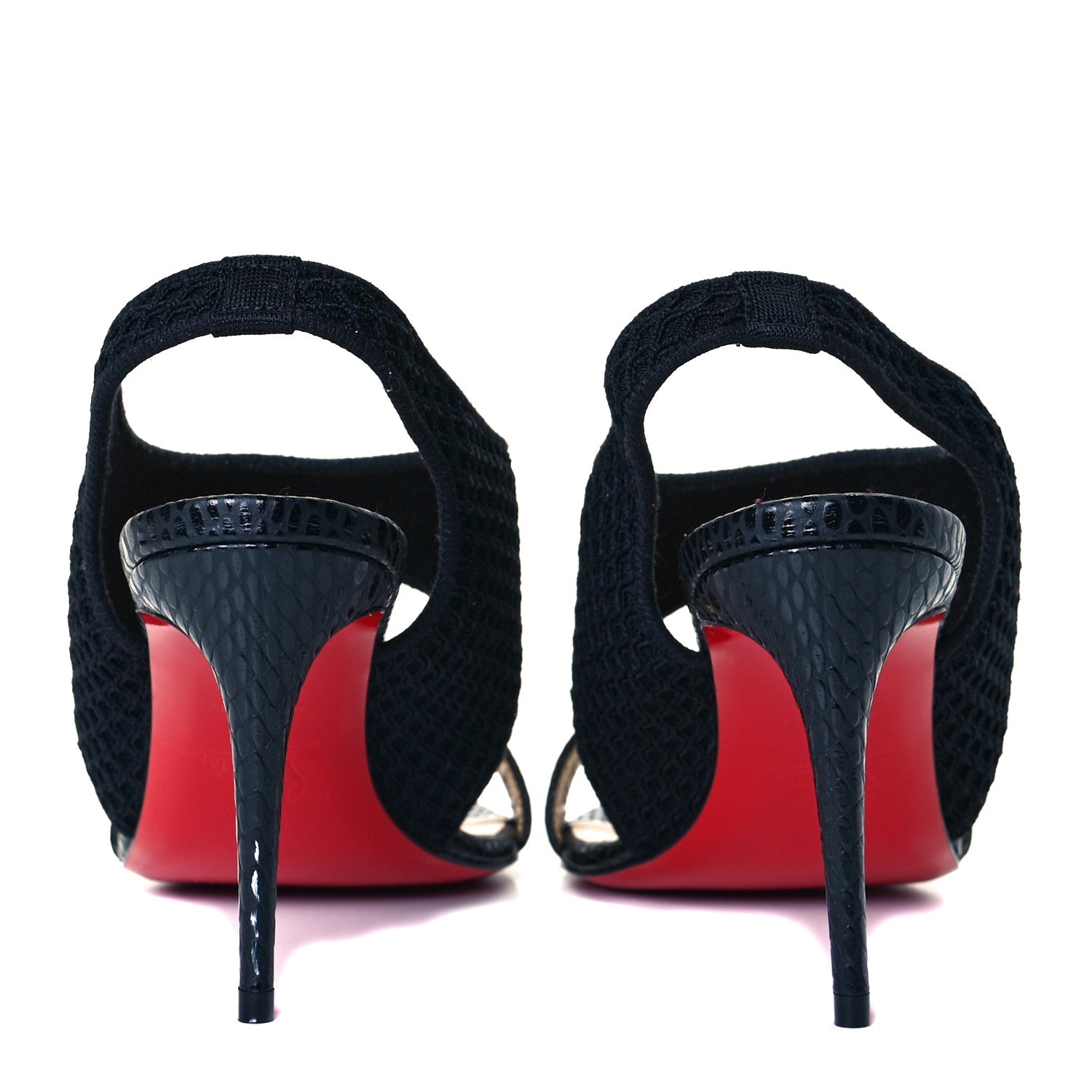 Christian Louboutin Calfskin Mesh Snakeskin Embossed Georgette 85 Sandals 37 Black 6 of 9