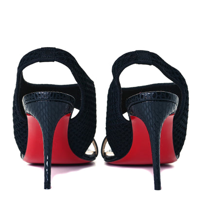 Christian Louboutin Calfskin Mesh Snakeskin Embossed Georgette 85 Sandals 37 Black 6 of 9