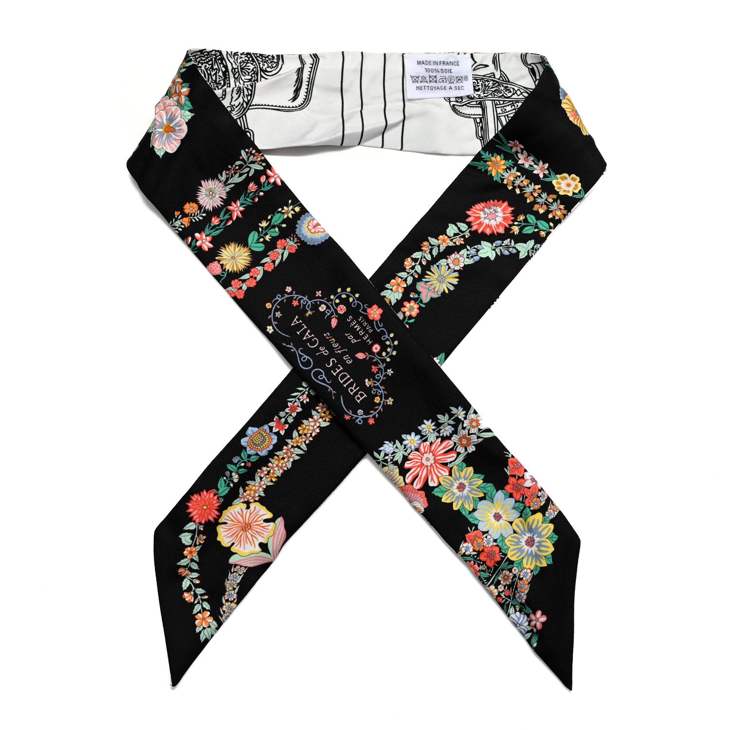 Hermes Silk Brides de Gala en Fleurs Twilly Black Multicolor White 1 of 4