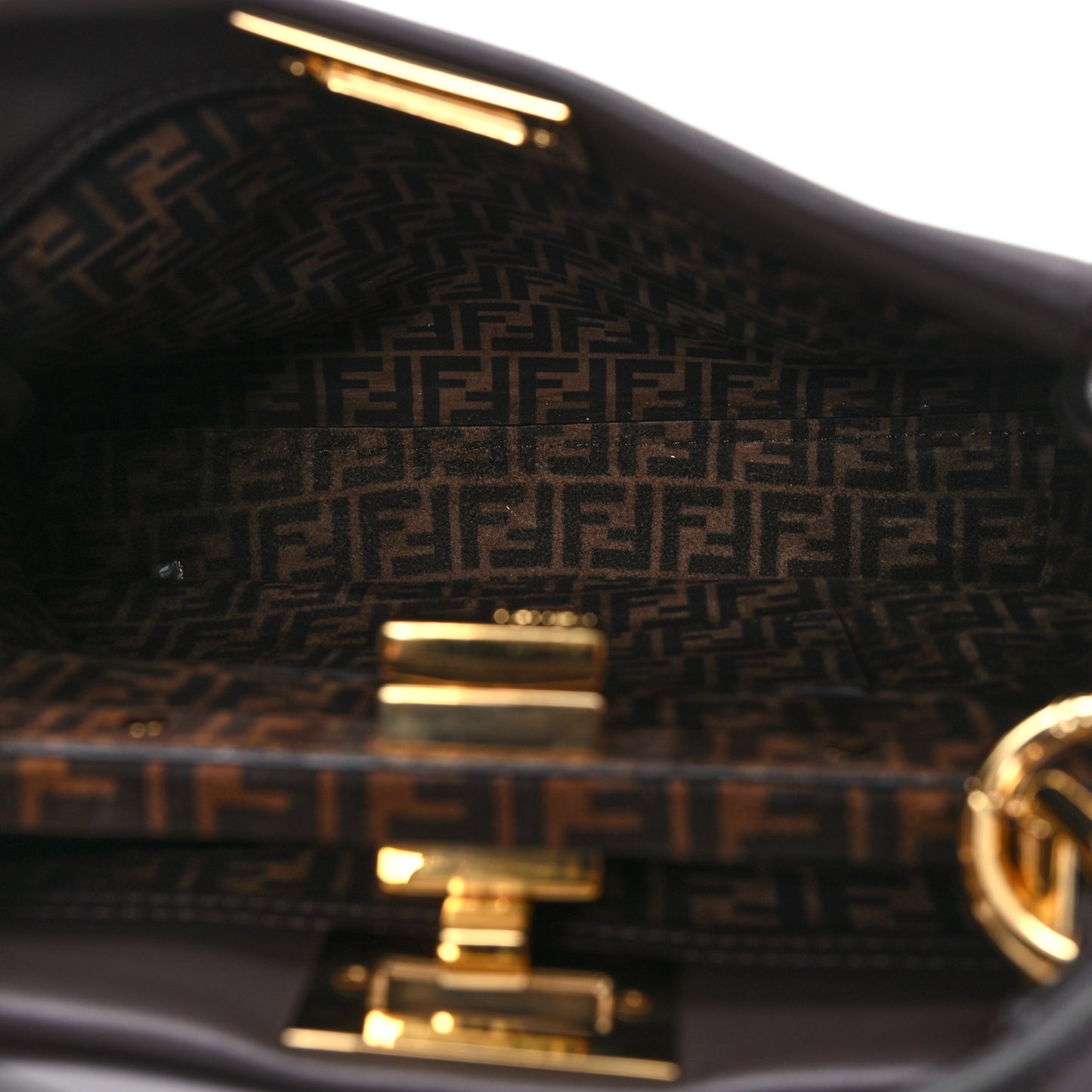 Vitello Seta Suede FF Mini Peekaboo Iconic Satchel Chocolate