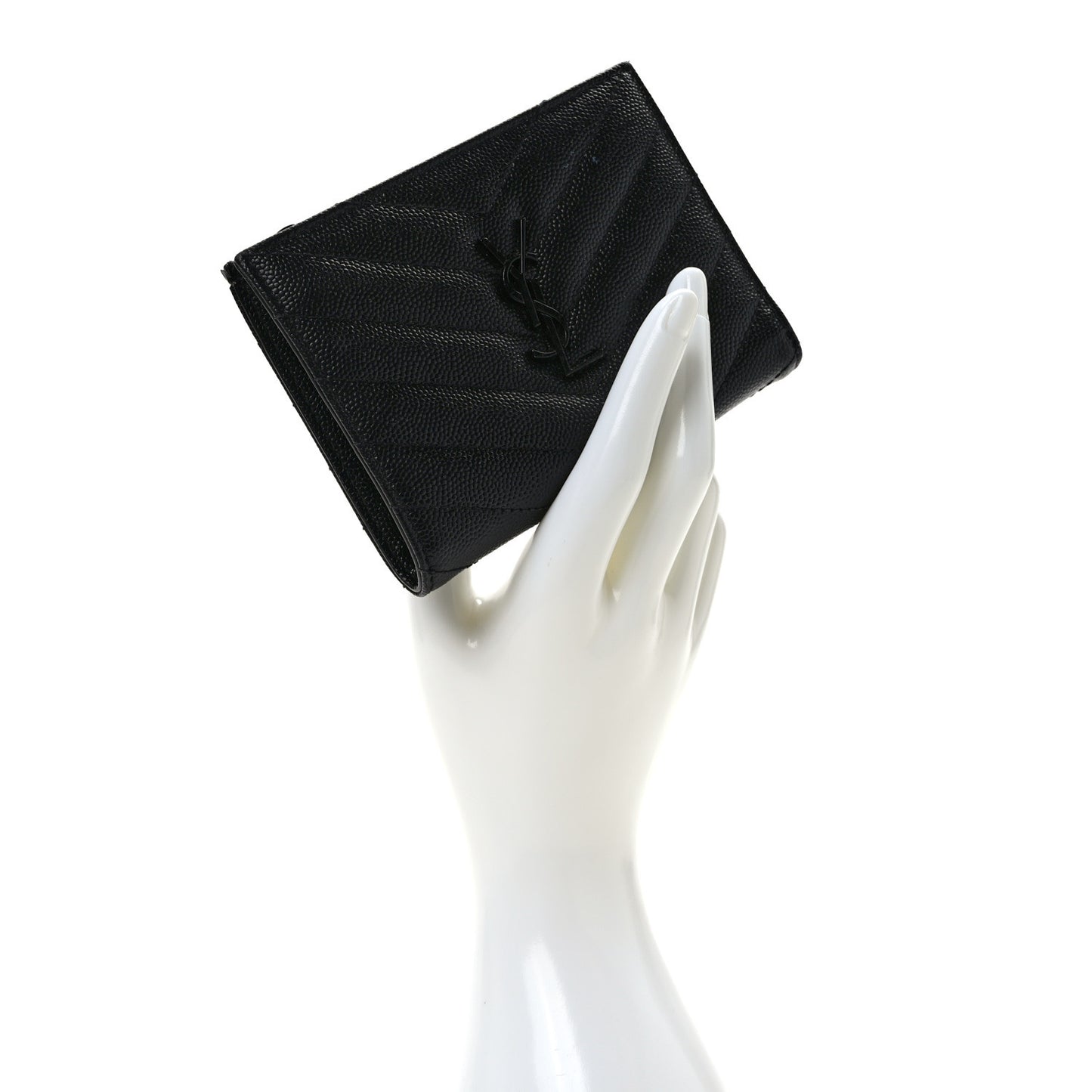 Grain De Poudre Matelasse Chevron Monogram Zipped Two-Part Wallet Black