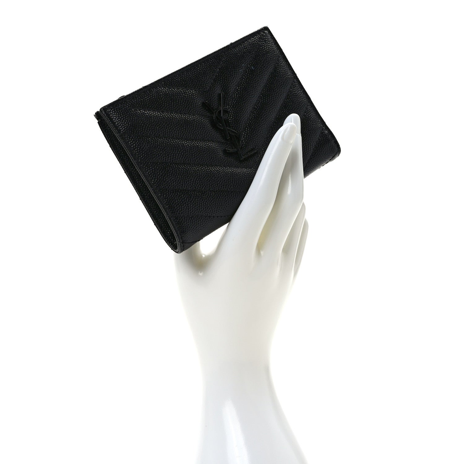 Saint Laurent Grain De Poudre Matelasse Chevron Monogram Zipped Two-Part Wallet Black 2 of 7