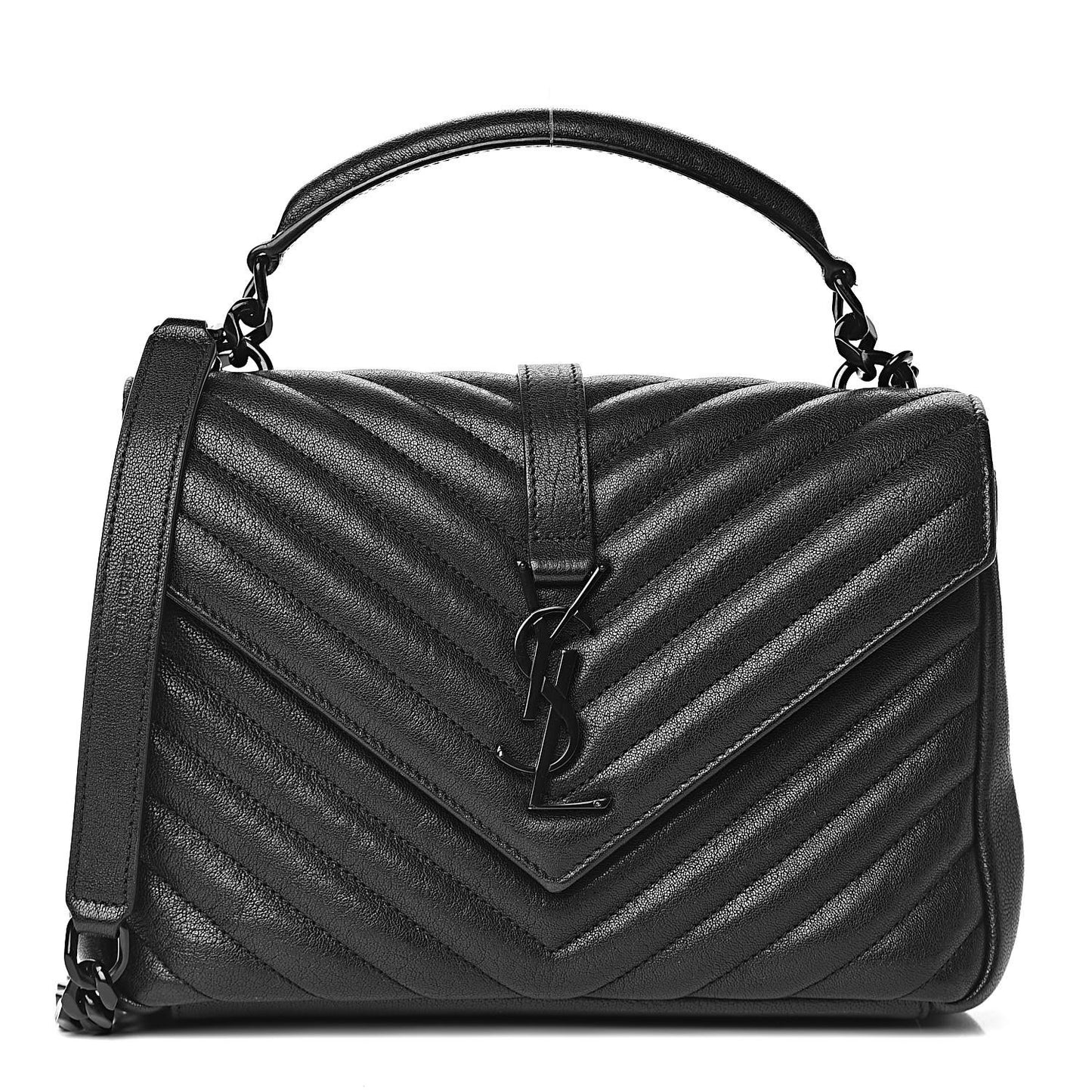Sheepskin Matelasse Chevron Monogram Medium College Bag Black