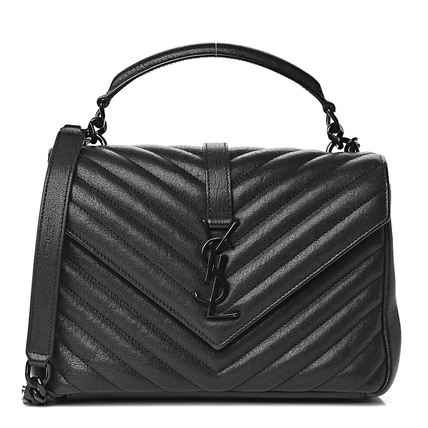 Saint Laurent Sheepskin Matelasse Chevron Monogram Medium College Bag Black 1 of 12