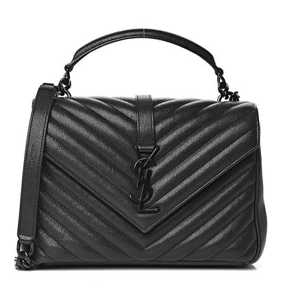 Saint Laurent Sheepskin Matelasse Chevron Monogram Medium College Bag Black 1 of 12
