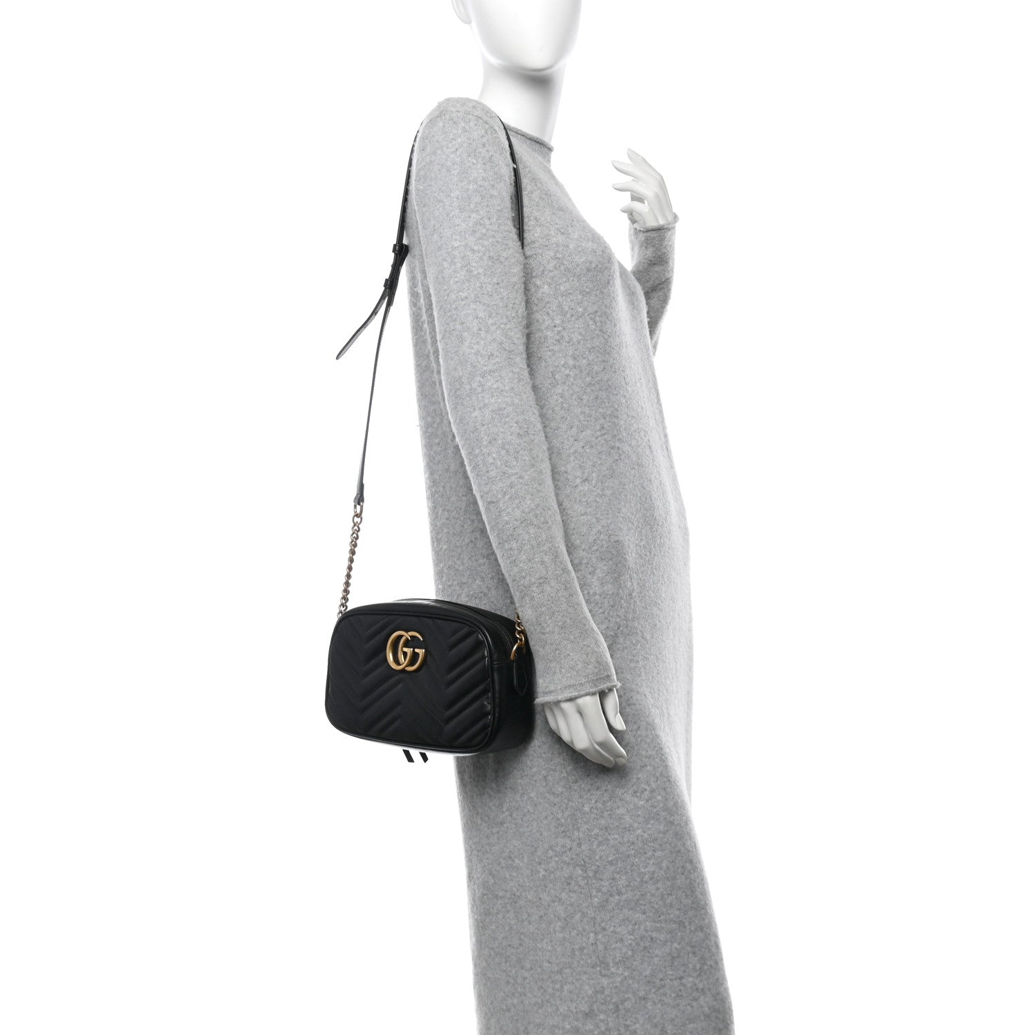 Gucci Calfskin Matelasse Small GG Marmont Chain Shoulder Bag Black 2 of 11