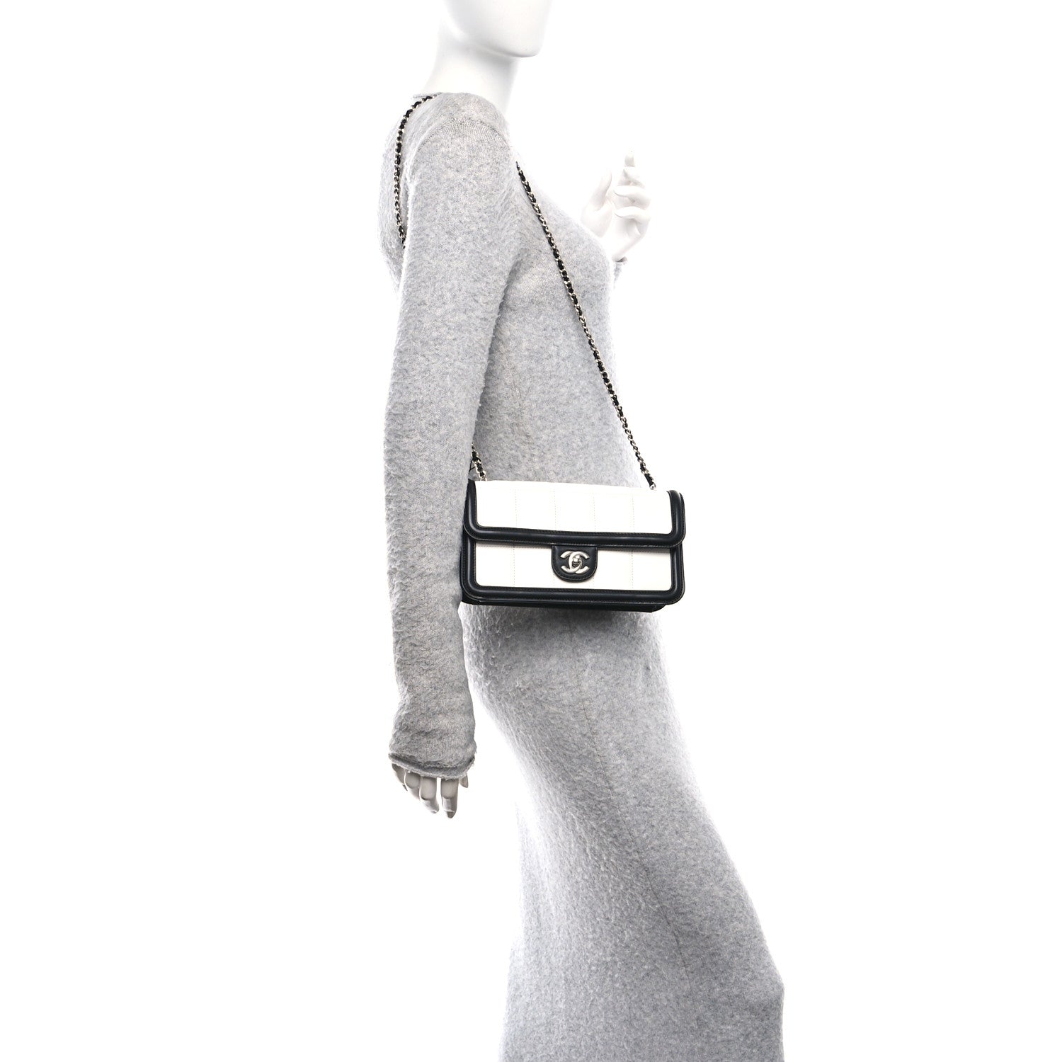 Chanel Lambskin Calfskin Small Chocolate Bar Flap Bag White Black 2 of 11