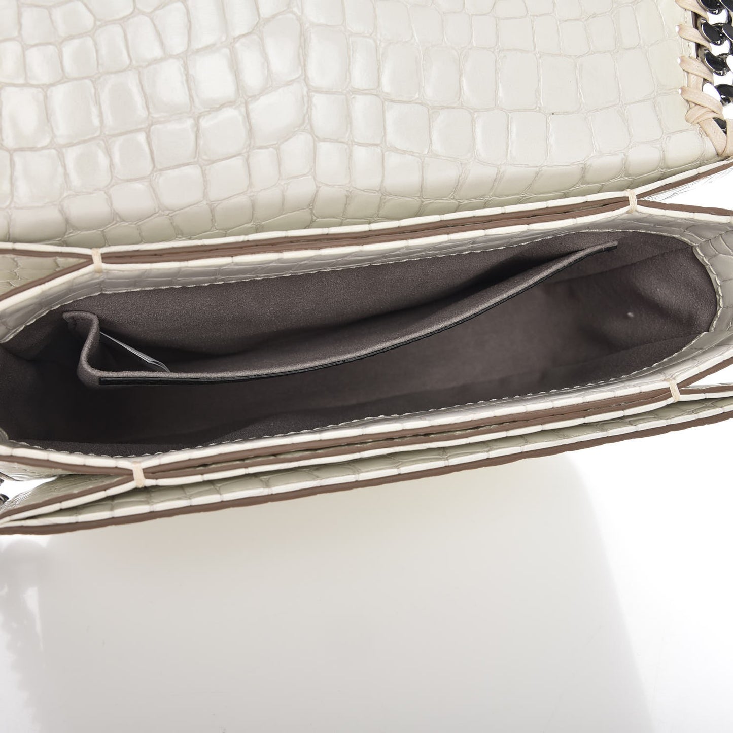 Embossed Crocodile Effect Medium Falabella Box Shoulder Bag Ivory
