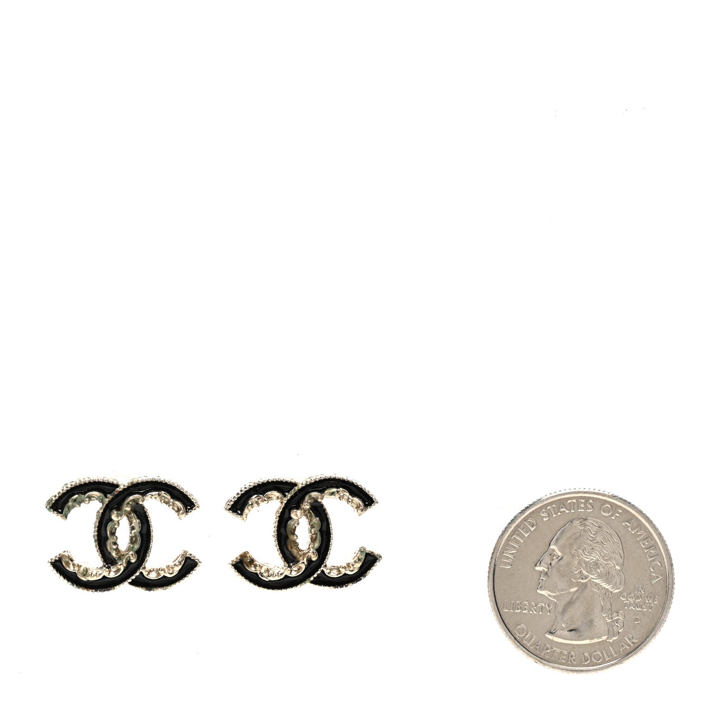 Enamel CC Baroque Earrings Black Gold