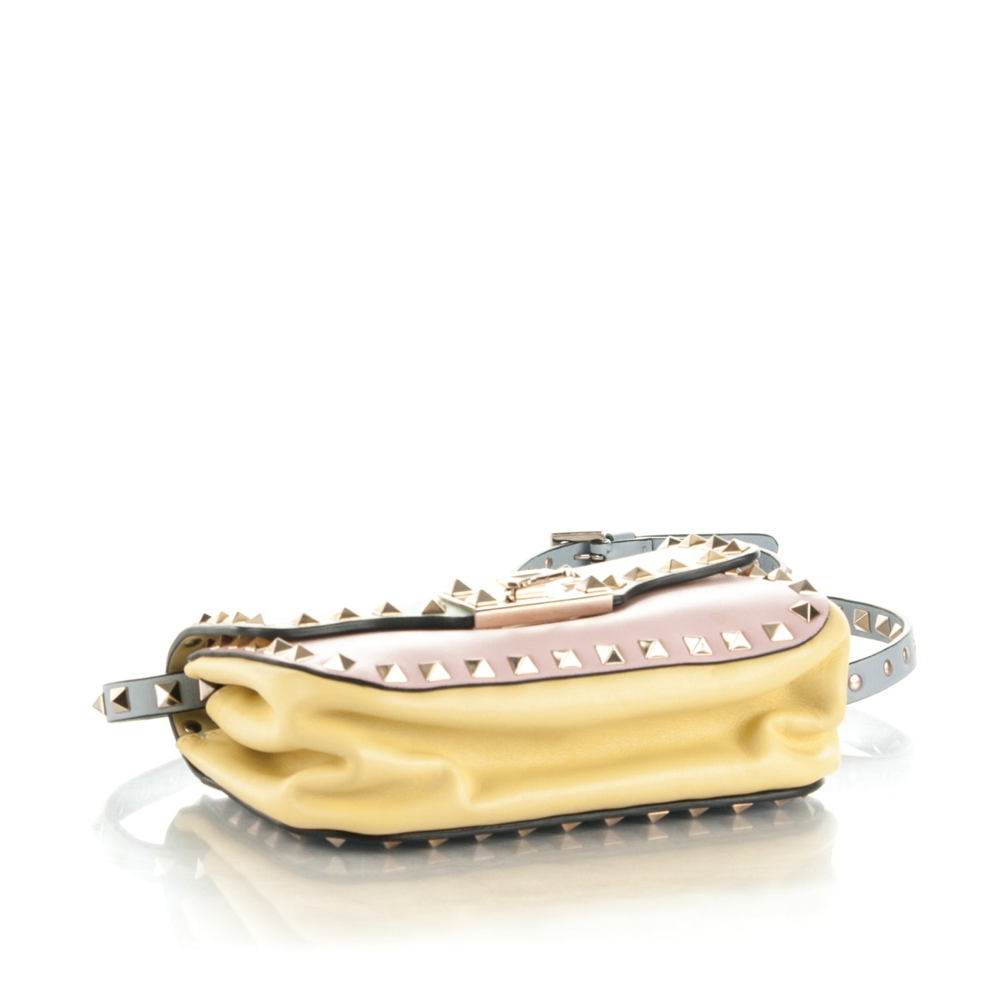Vitello Watercolor Mini Rockstud Flap Saddle Crossbody Bag Rose Green Yellow Sky