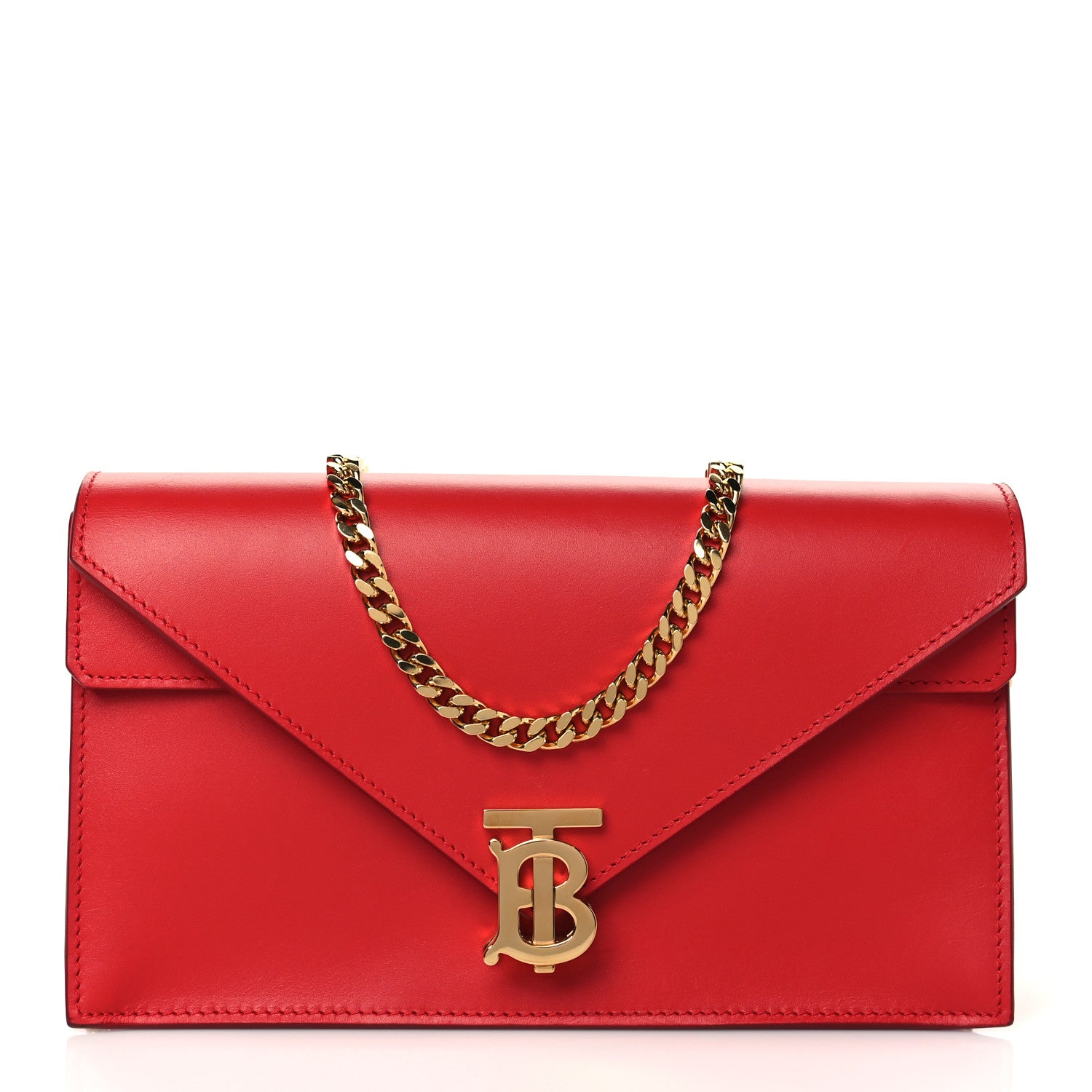 Burberry Calfskin Small TB Envelope Chain Clutch Bag Bright Red 1 of 9