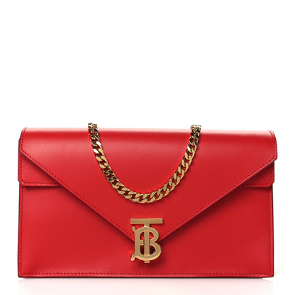 Burberry Calfskin Small TB Envelope Chain Clutch Bag Bright Red 1 of 9