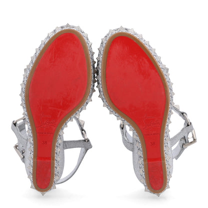 Christian Louboutin Glitter Nappa Mica Pyraclou 110 Wedge Sandals 38 Silver 7 of 9