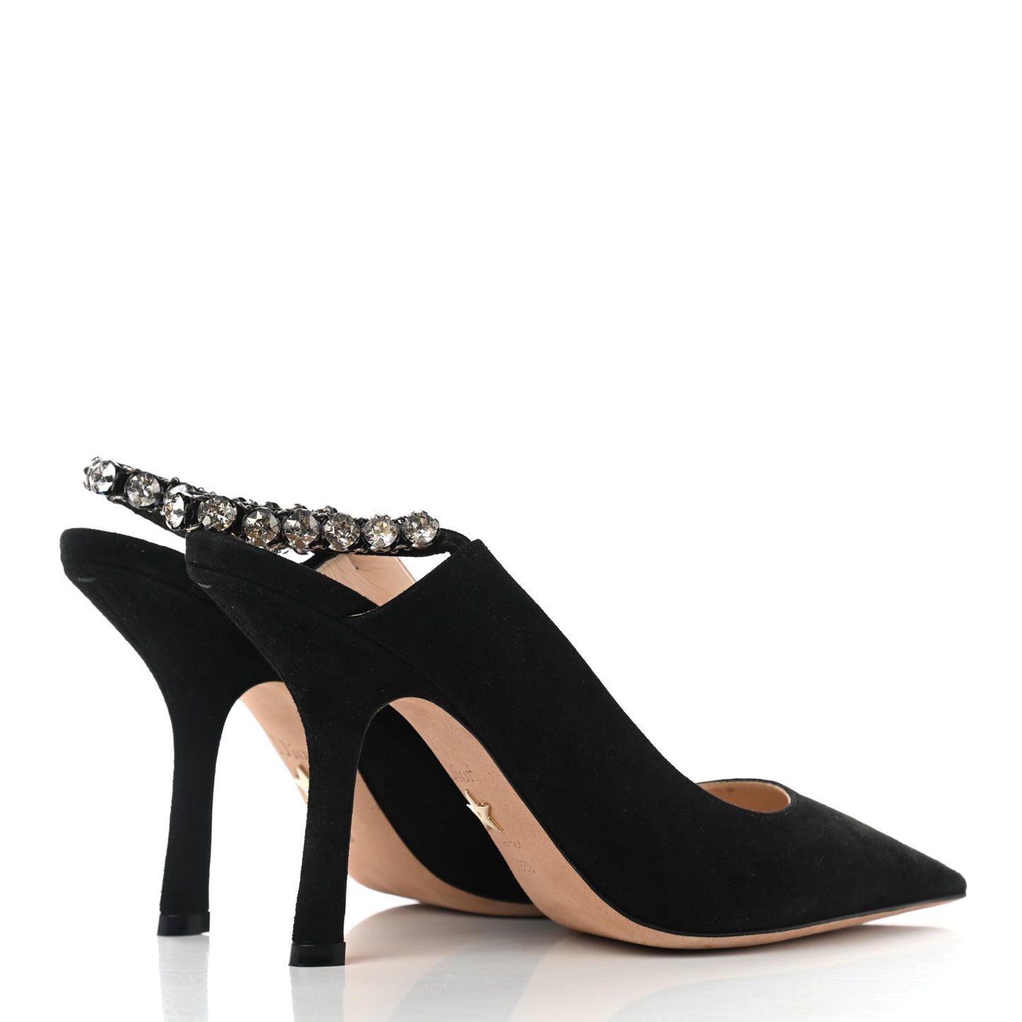 Suede Crystal Diorich Slingback Pumps 38.5 Black