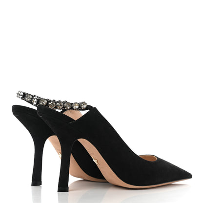 Christian Dior Suede Crystal Diorich Slingback Pumps 38.5 Black 4 of 9