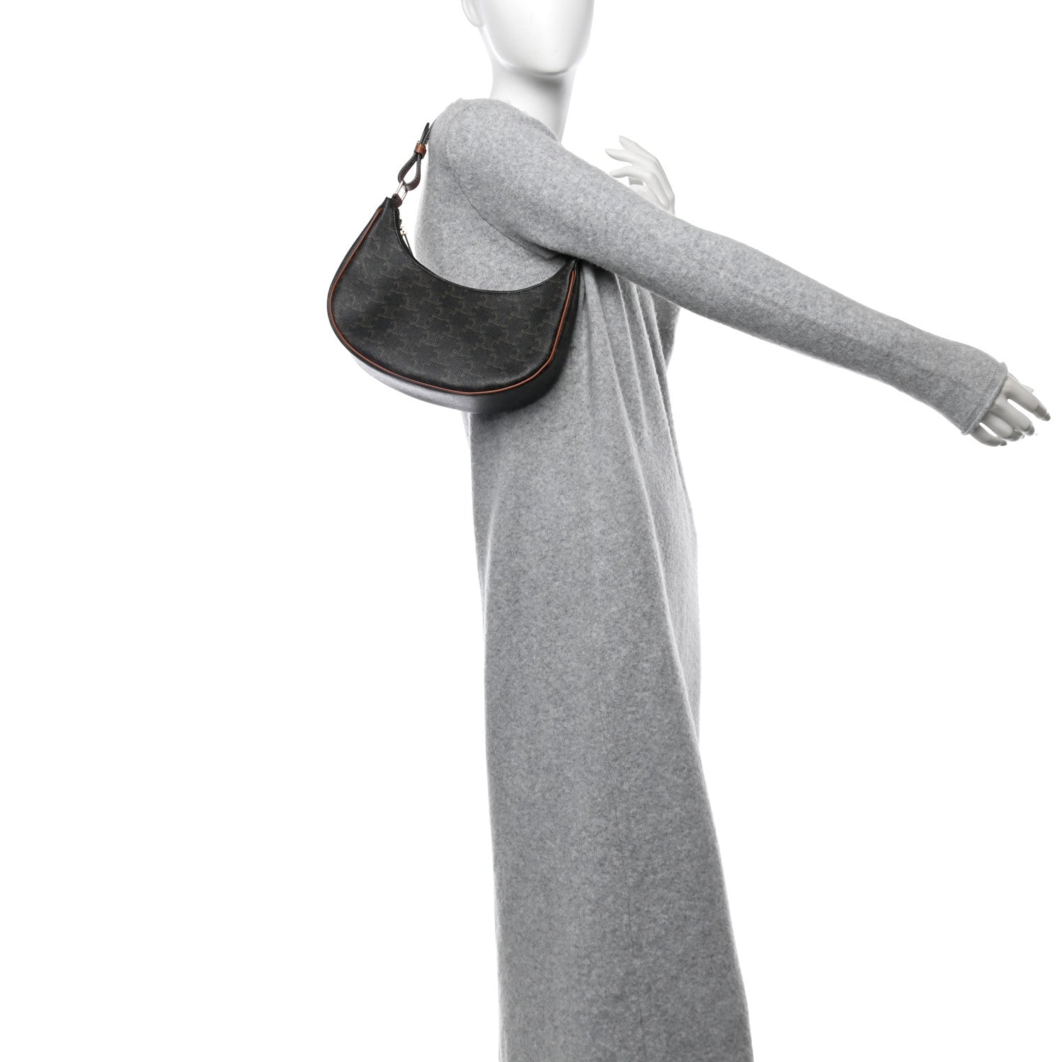 Celine Triomphe Canvas Calfskin Ava Shoulder Bag Tan 2 of 10