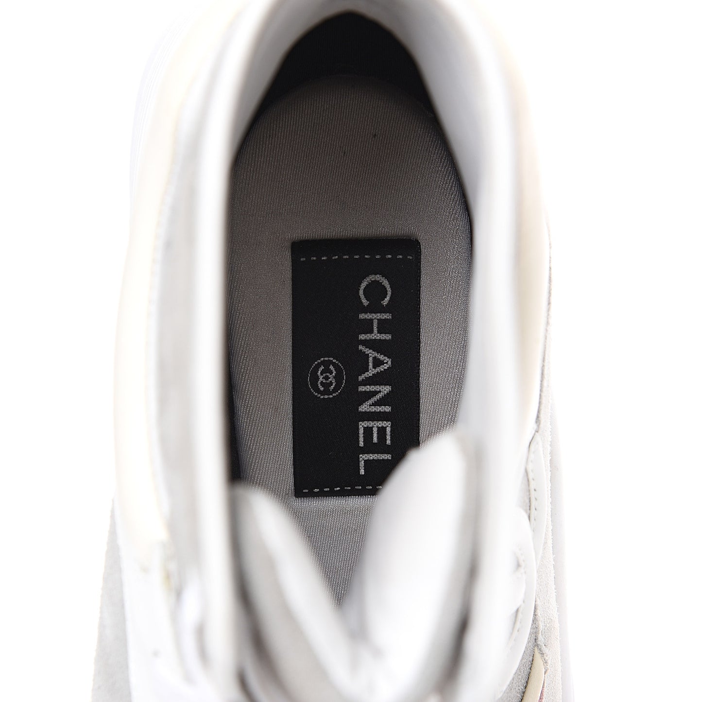 Suede Calfskin Lambskin Neoprene High Top CC Sneakers 39 White Grey Fluo Pink