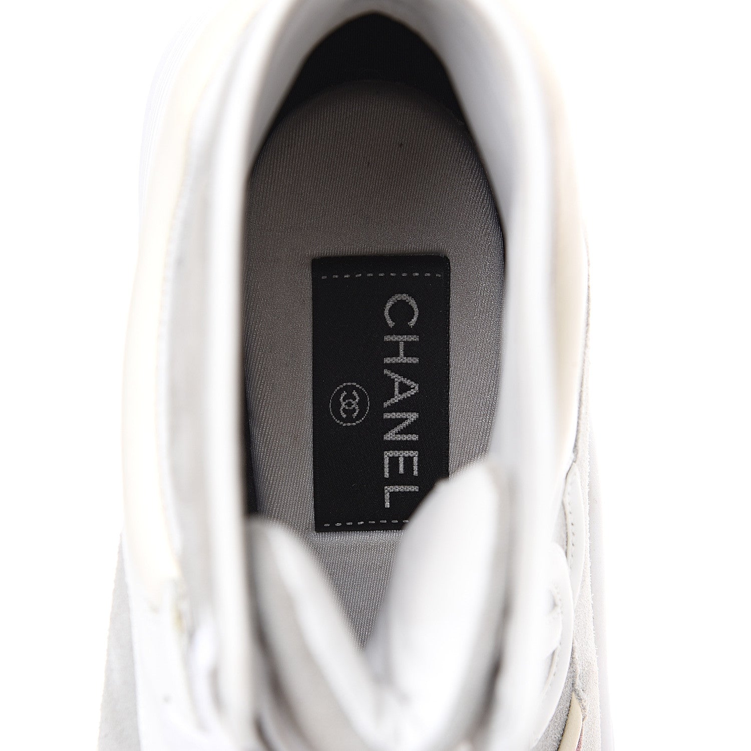 Chanel Suede Calfskin Lambskin Neoprene High Top CC Sneakers 39 White Grey Fluo Pink 6 of 11