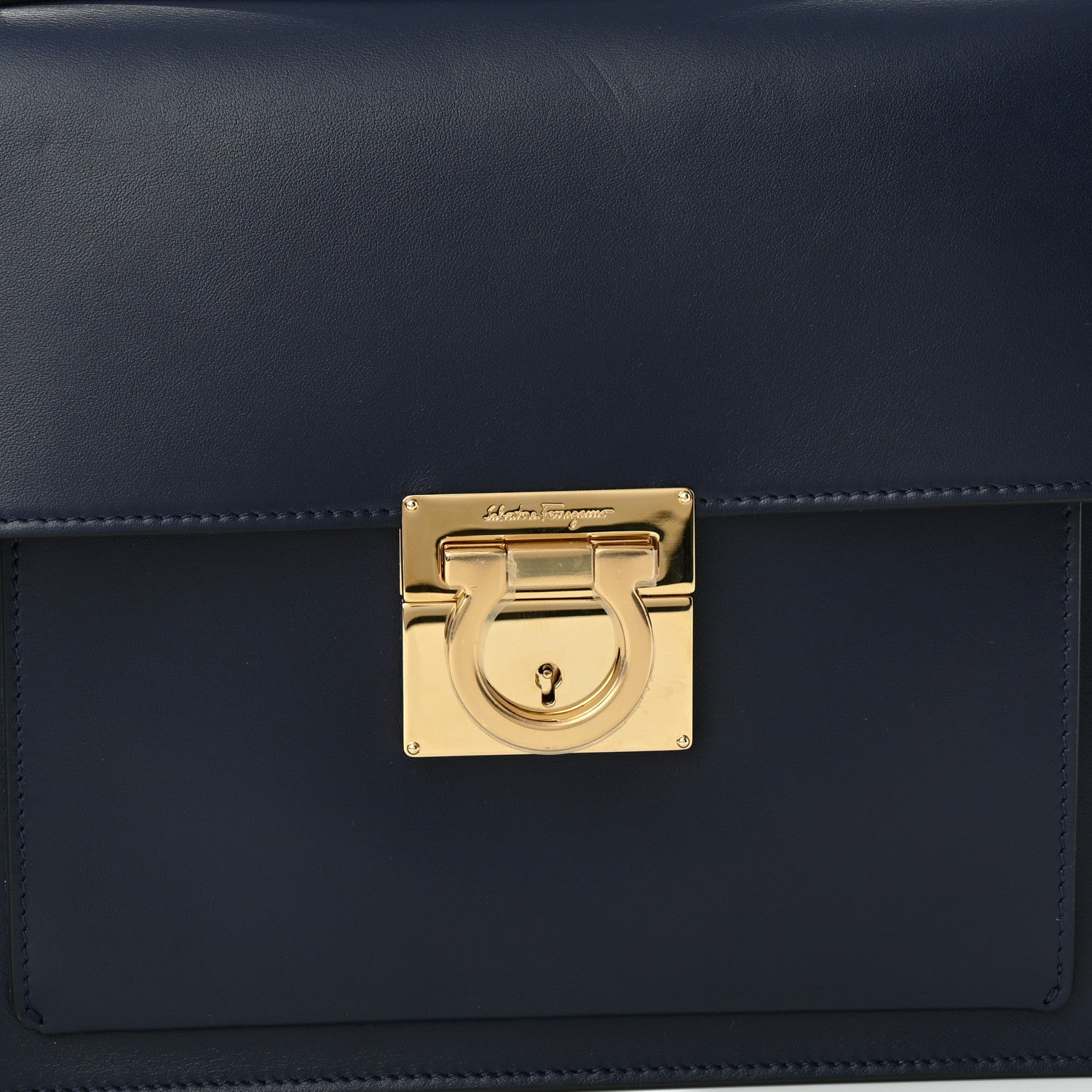 Salvatore Ferragamo Calfskin Marisol Top Handle Shoulder Bag Navy 7 of 10