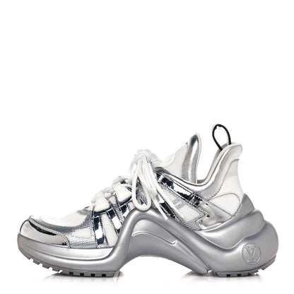 Louis Vuitton Metallic Calfskin Technical Nylon LV Archlight Sneakers 38 White Silver 1 of 8
