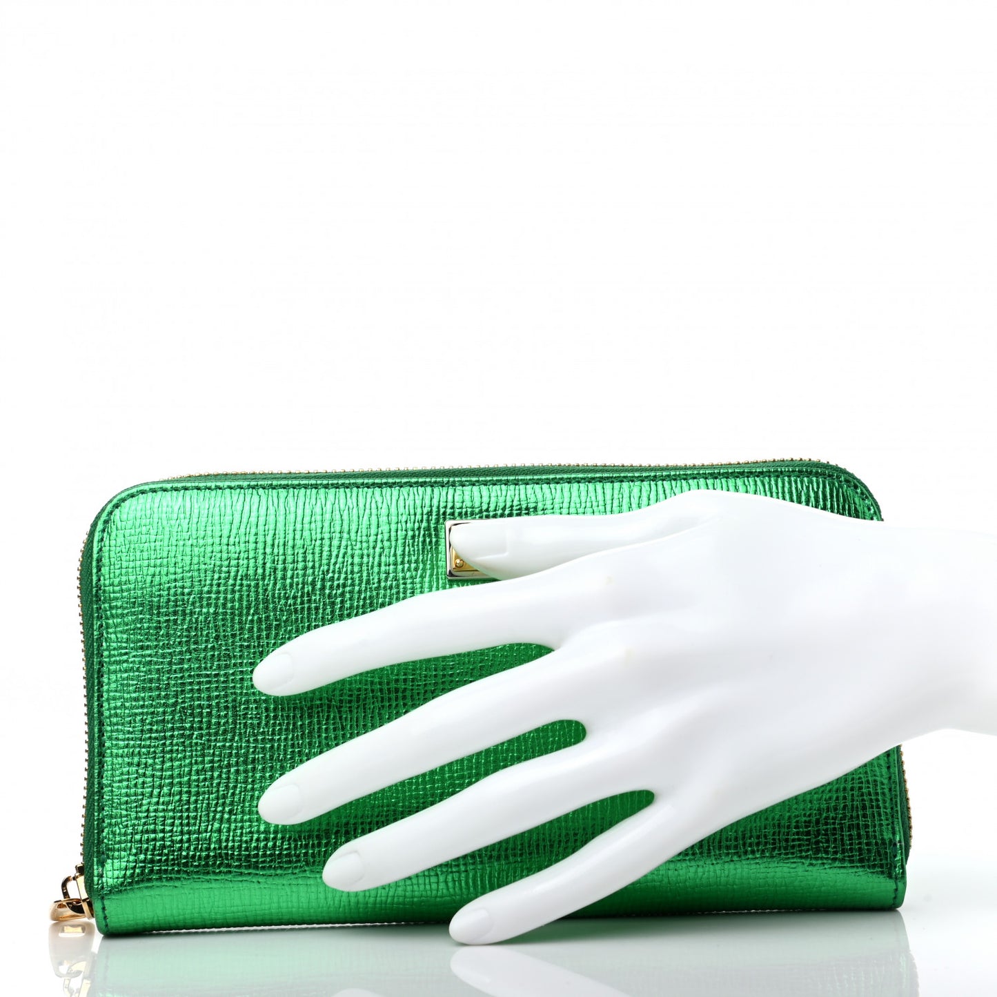 Metallic Dauphine Zip Around Wallet Green