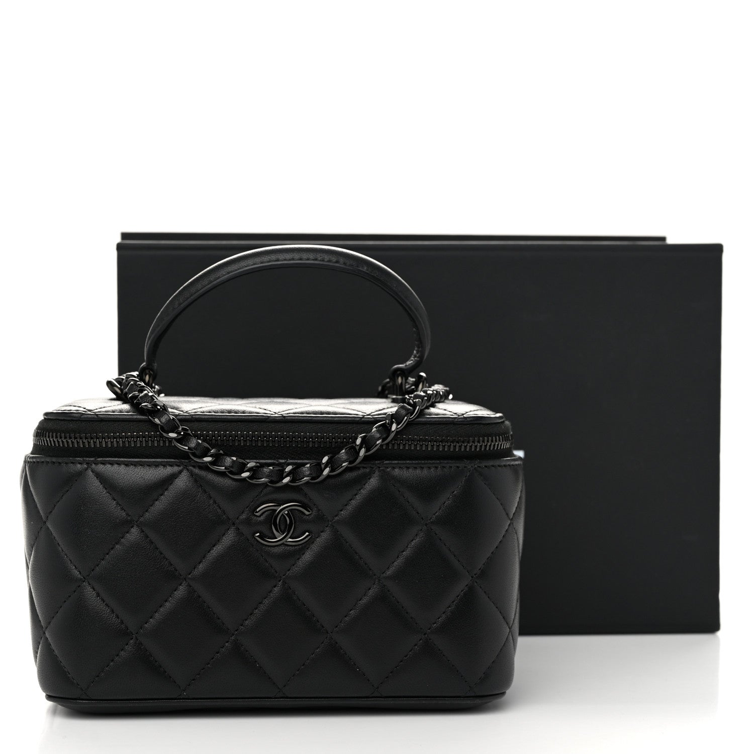 Chanel Lambskin Quilted Small Top Handle Vanity Case With Chain So Black 11 of 11