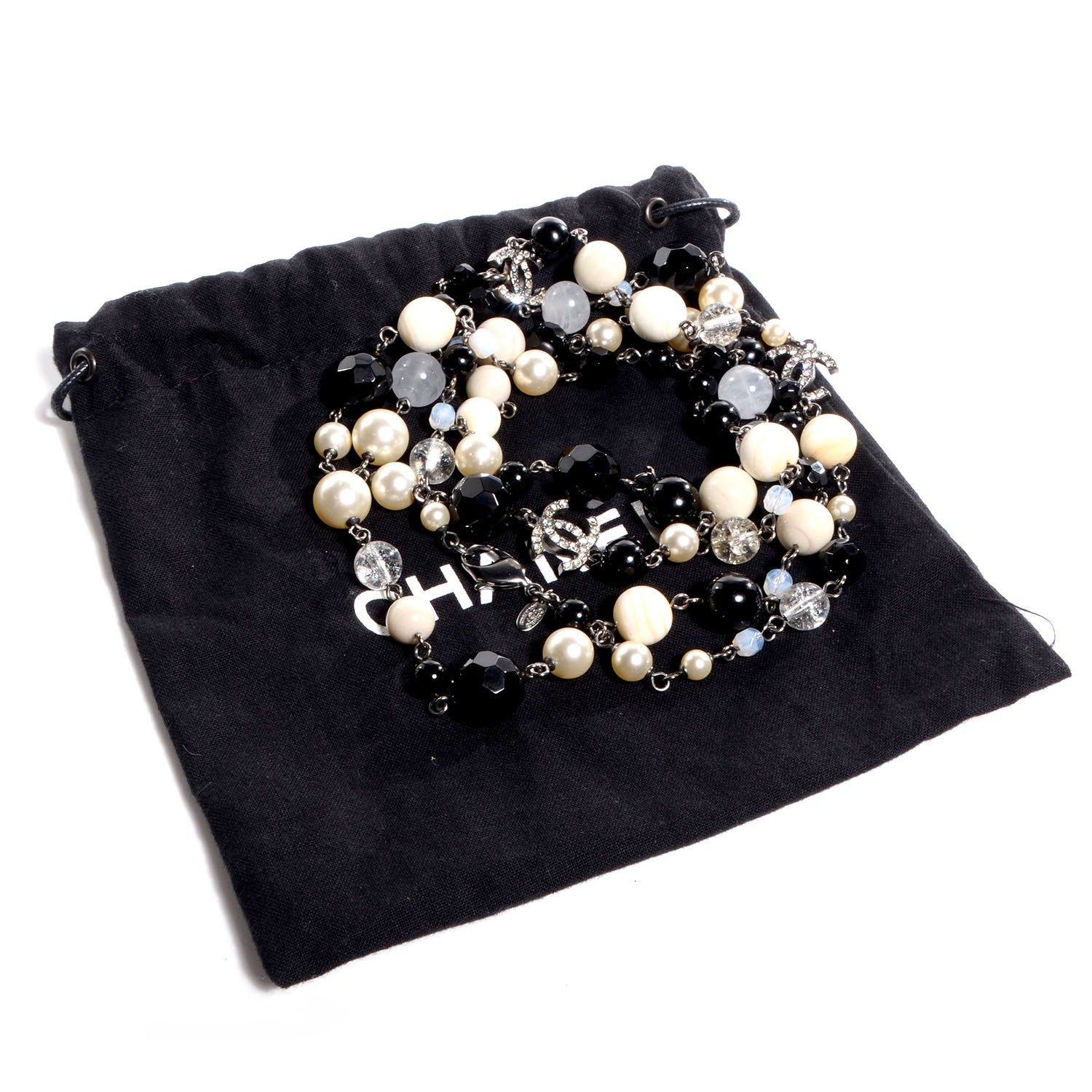 Chanel Pearl Crystal CC Beaded Long Necklace 6 of 6
