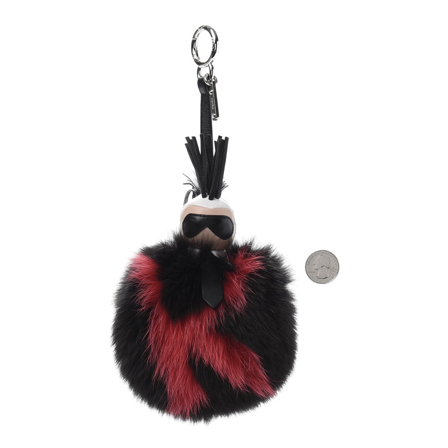 Fox Fur Shiny Nappa Bi-Color Super Karlito Pom Pom Bag Charm Moro Rosso Chiaro