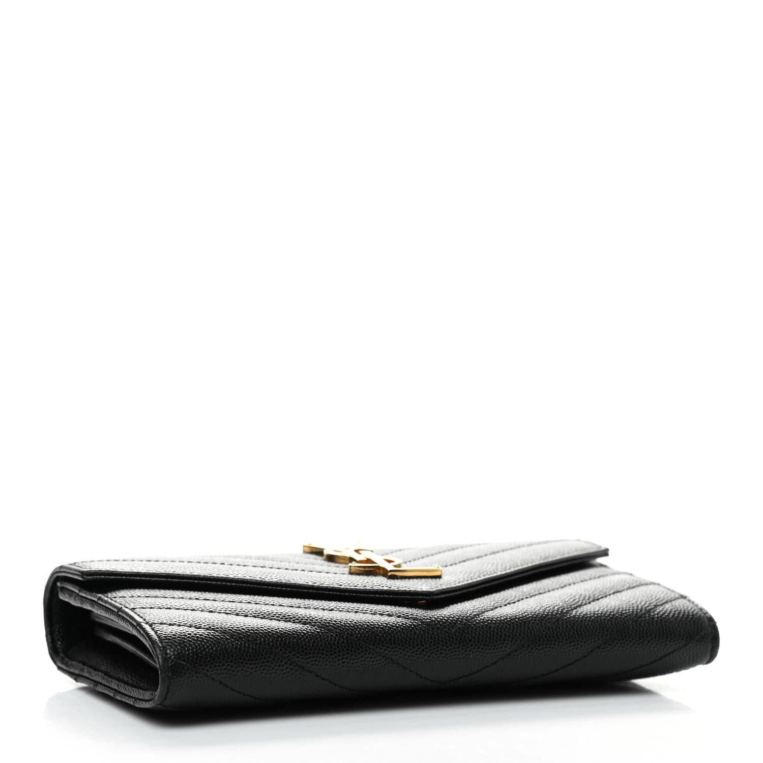 Saint Laurent Grain De Poudre Matelasse Chevron Monogram Flap Wallet Black 4 of 7
