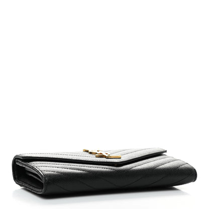 Saint Laurent Grain De Poudre Matelasse Chevron Monogram Flap Wallet Black 4 of 7