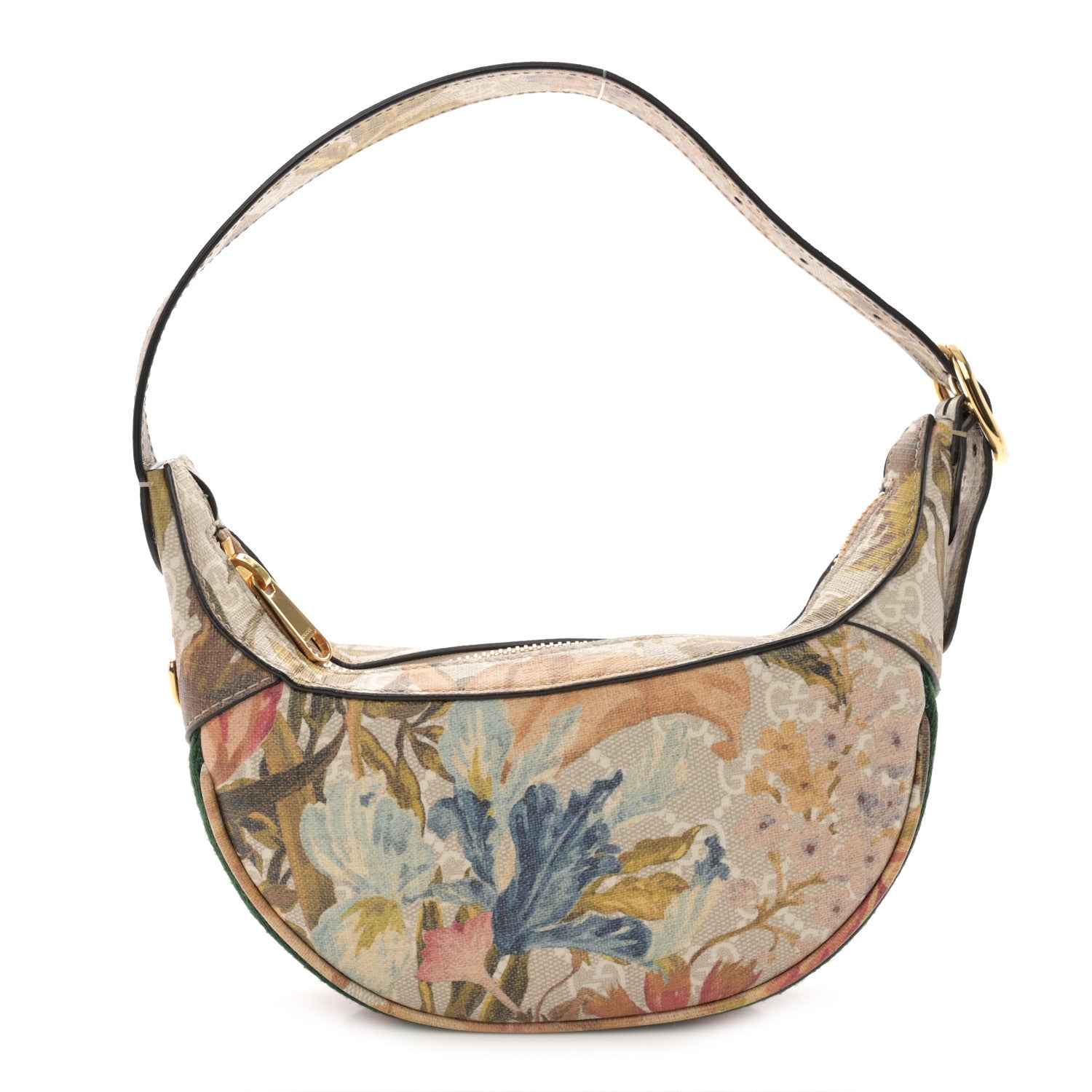 Gucci GG Supreme Monogram Water Flora Web Mini Ophidia Half Moon Hobo Beige White Multicolor 1 of 10