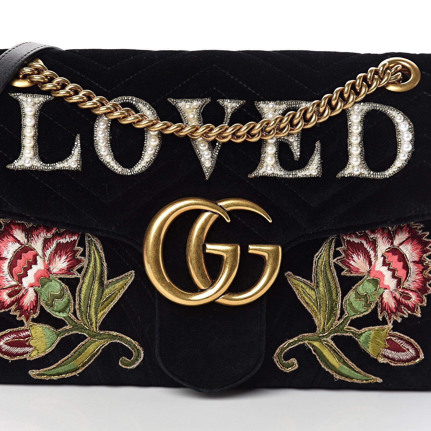 Gucci Velvet Matelasse Loved Embroidered Medium GG Marmont Shoulder Bag Black 6 of 8