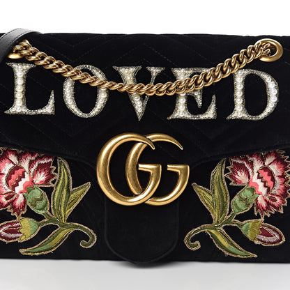Gucci Velvet Matelasse Loved Embroidered Medium GG Marmont Shoulder Bag Black 6 of 8