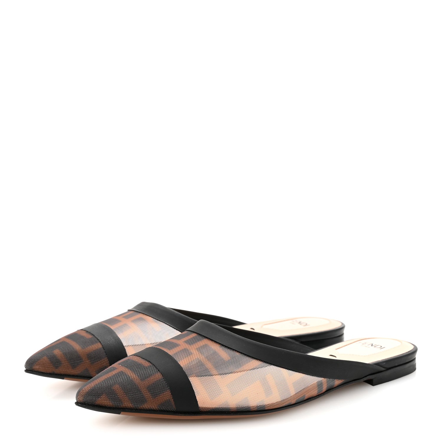 Fendi Technical Mesh Vitello FF Colibri Flat Mules 36 Tobacco Moro Black 4 of 8