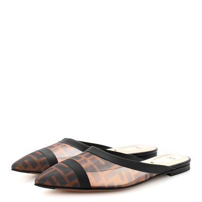 Fendi Technical Mesh Vitello FF Colibri Flat Mules 36 Tobacco Moro Black 4 of 8