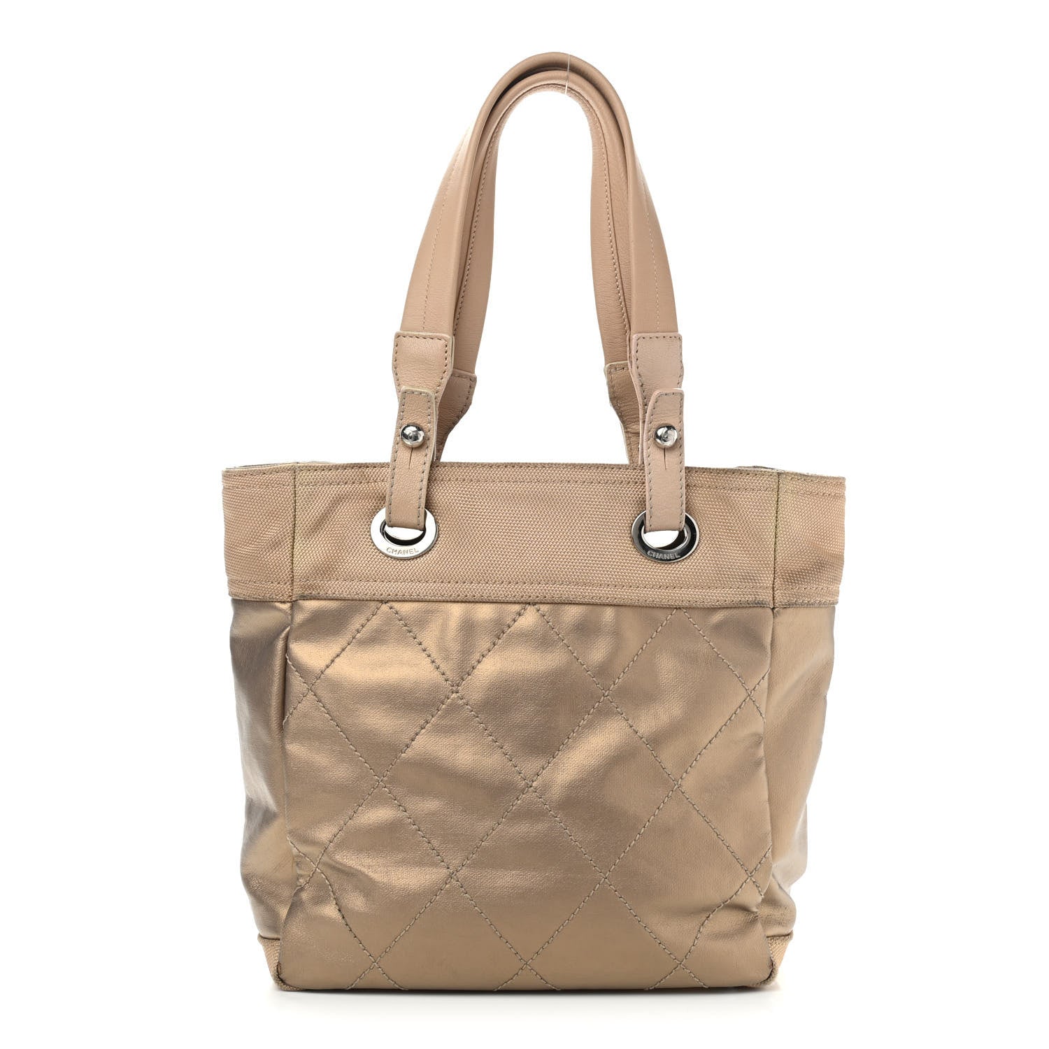 Chanel Metallic Coated Canvas Quilted Small Paris Biarritz Tote Gold 1 of 22