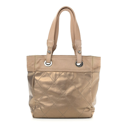Chanel Metallic Coated Canvas Quilted Small Paris Biarritz Tote Gold 1 of 22