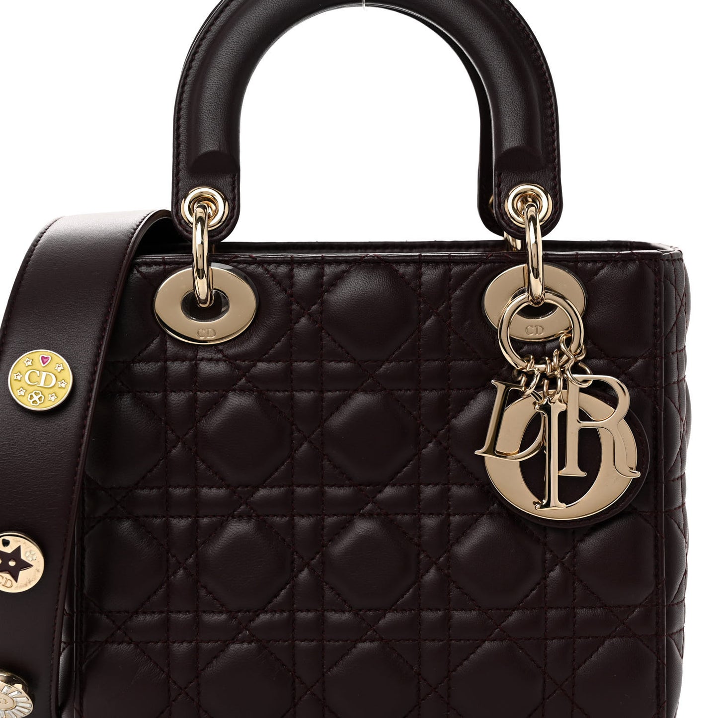 Lambskin Cannage Small Lucky Badges My Lady Dior Burgundy