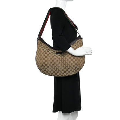 Gucci Monogram Web Medium Half Moon Hobo Dark Brown 2 of 13