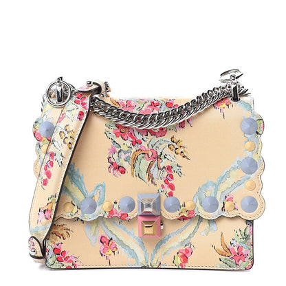 Fendi Vitello Marie Antoinette Print Scalloped Mix Studded Small Kan I Shoulder Bag Panna Multicolor 1 of 10