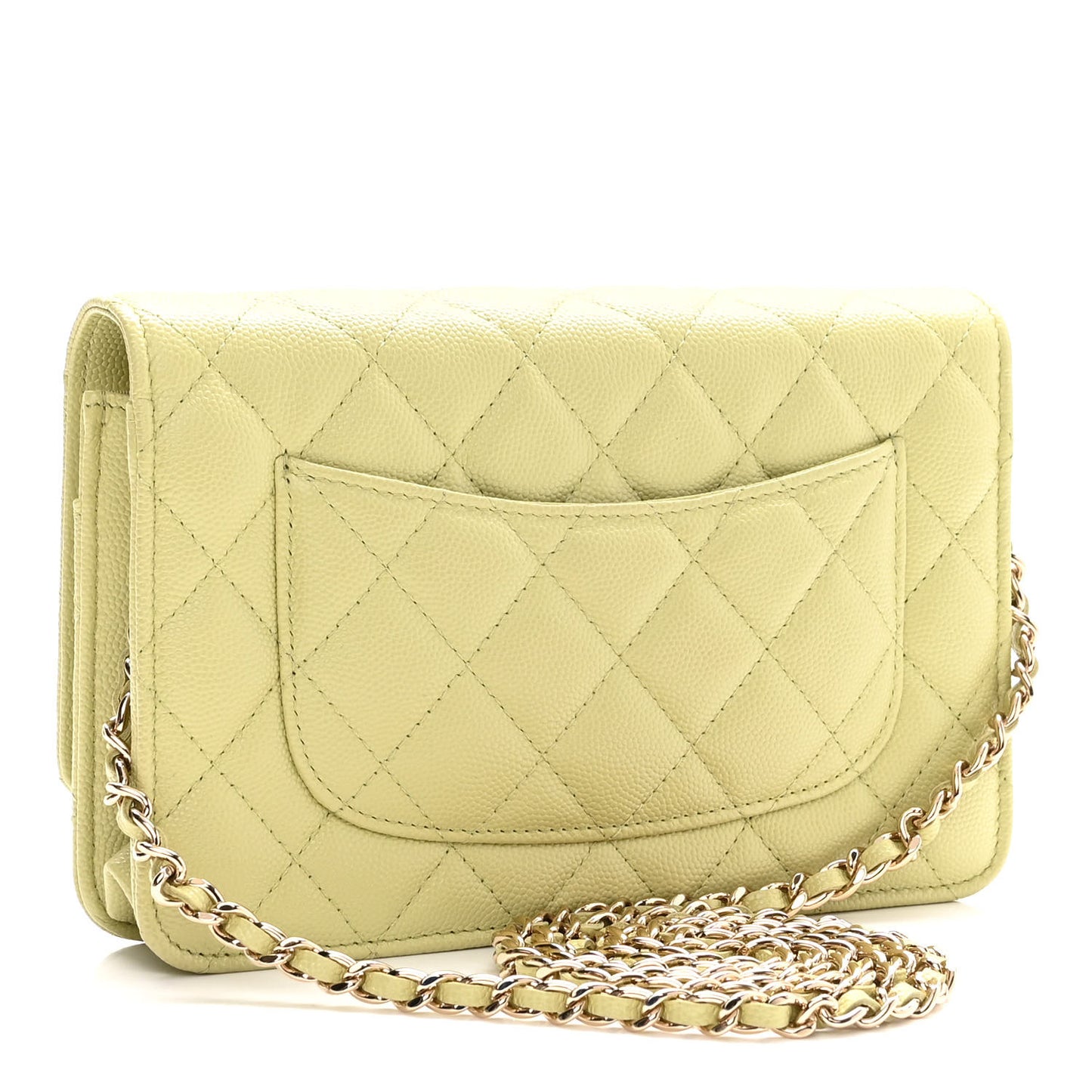 Caviar Quilted French New Wave Chain CC Wallet On Chain WOC Light Green