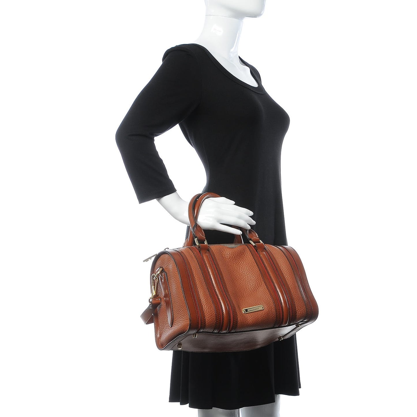 Grainy Calfskin Medium Alchester Bowling Bag Brown