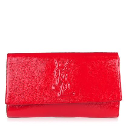 Saint Laurent Textured Patent Monogram Large Belle De Jour Clutch Red 1 of 9