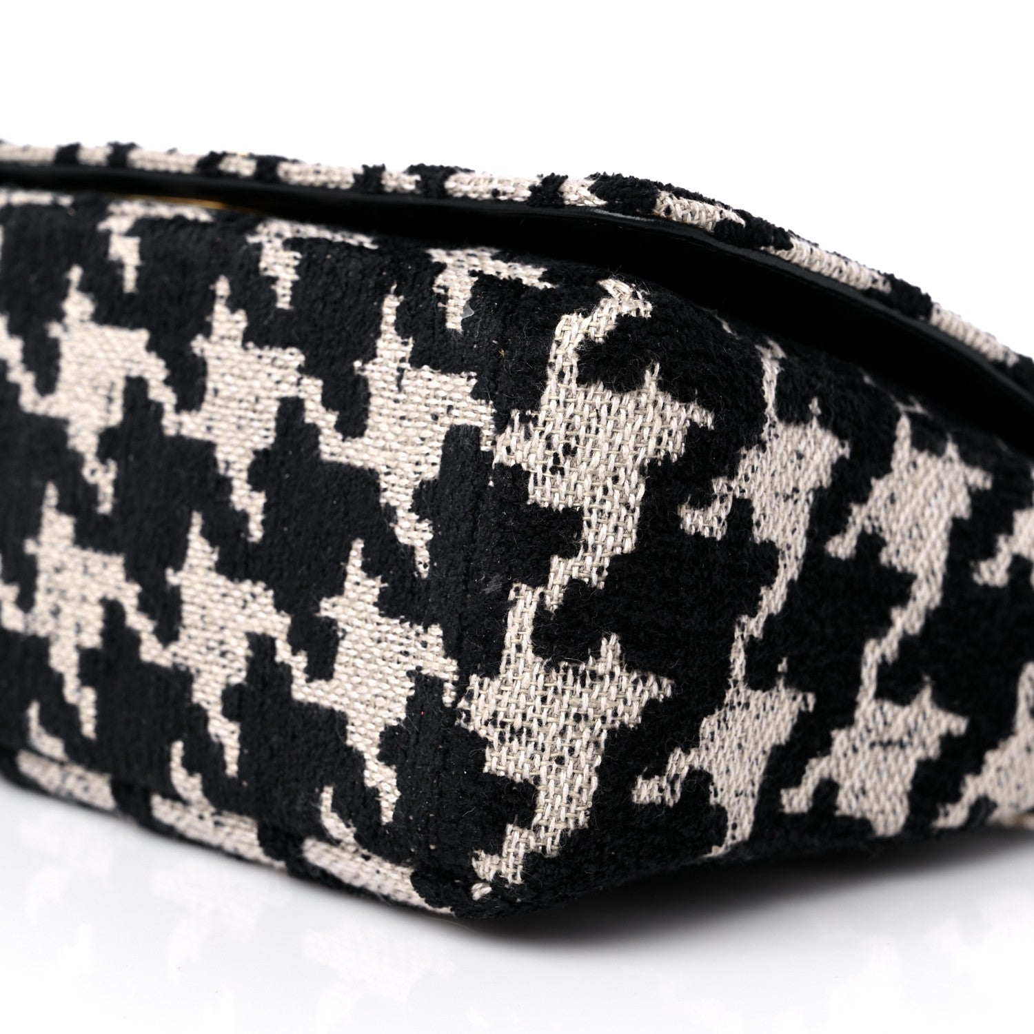 Christian Dior Technical Canvas Macro Houndstooth Medium Caro Bag Black White 9 of 12