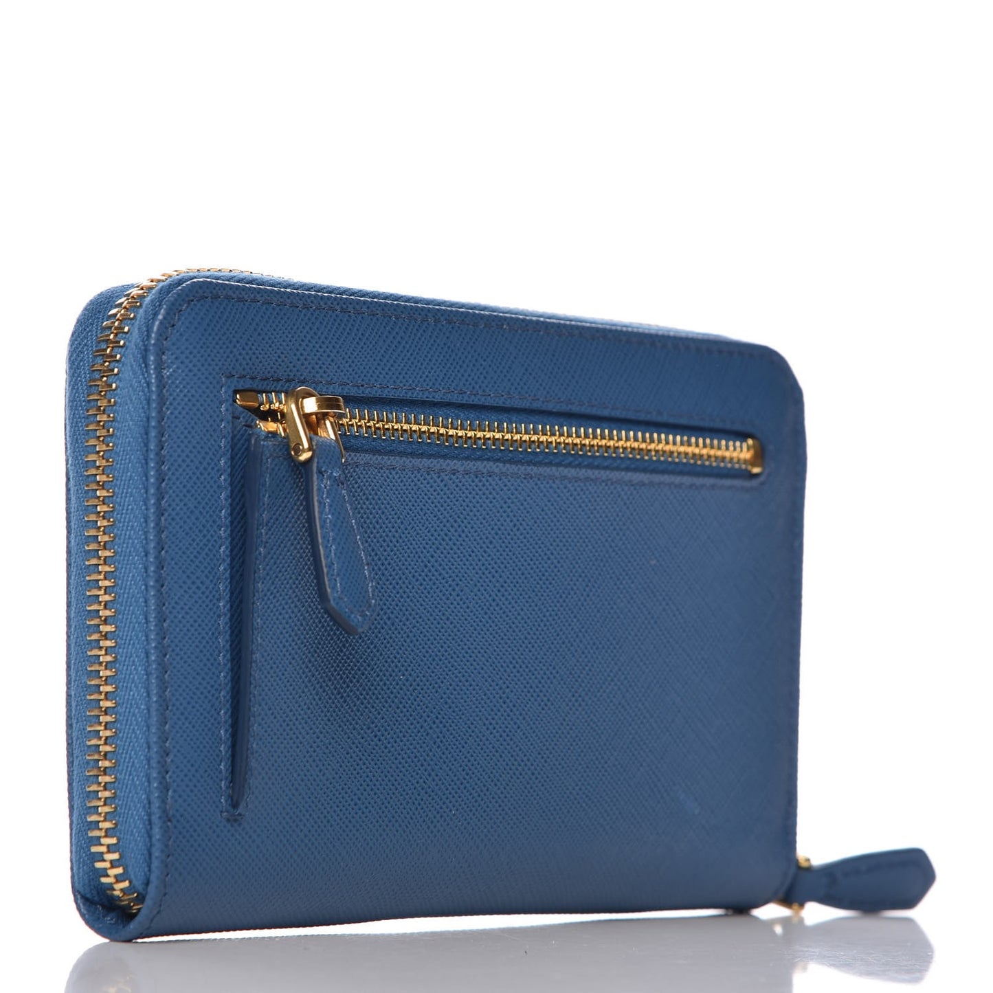 Saffiano Metal Zip Around Wallet Cobalto