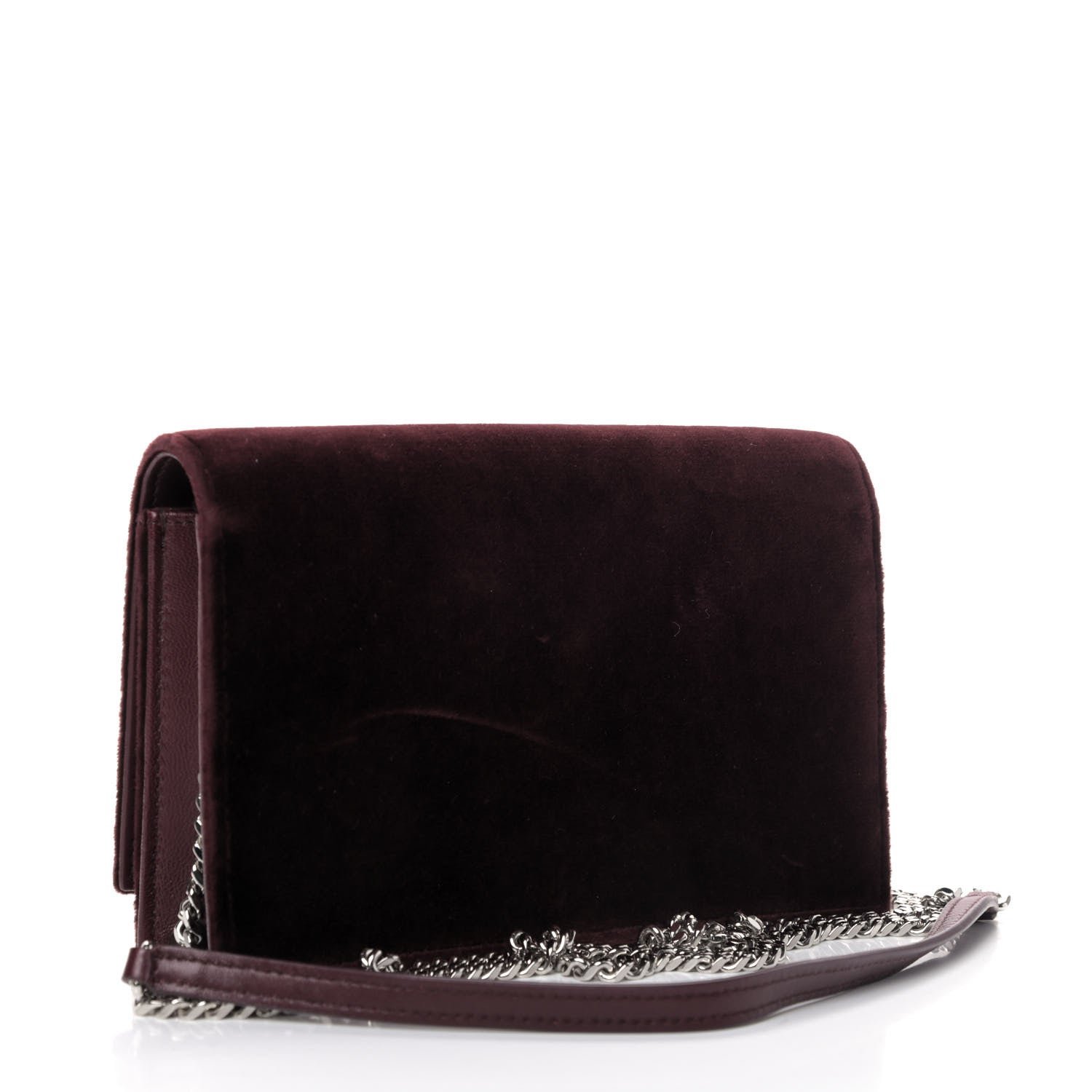 Saint Laurent Velvet Crystal Monogram Kate Tassel Shoulder Bag Burgundy 2 of 4