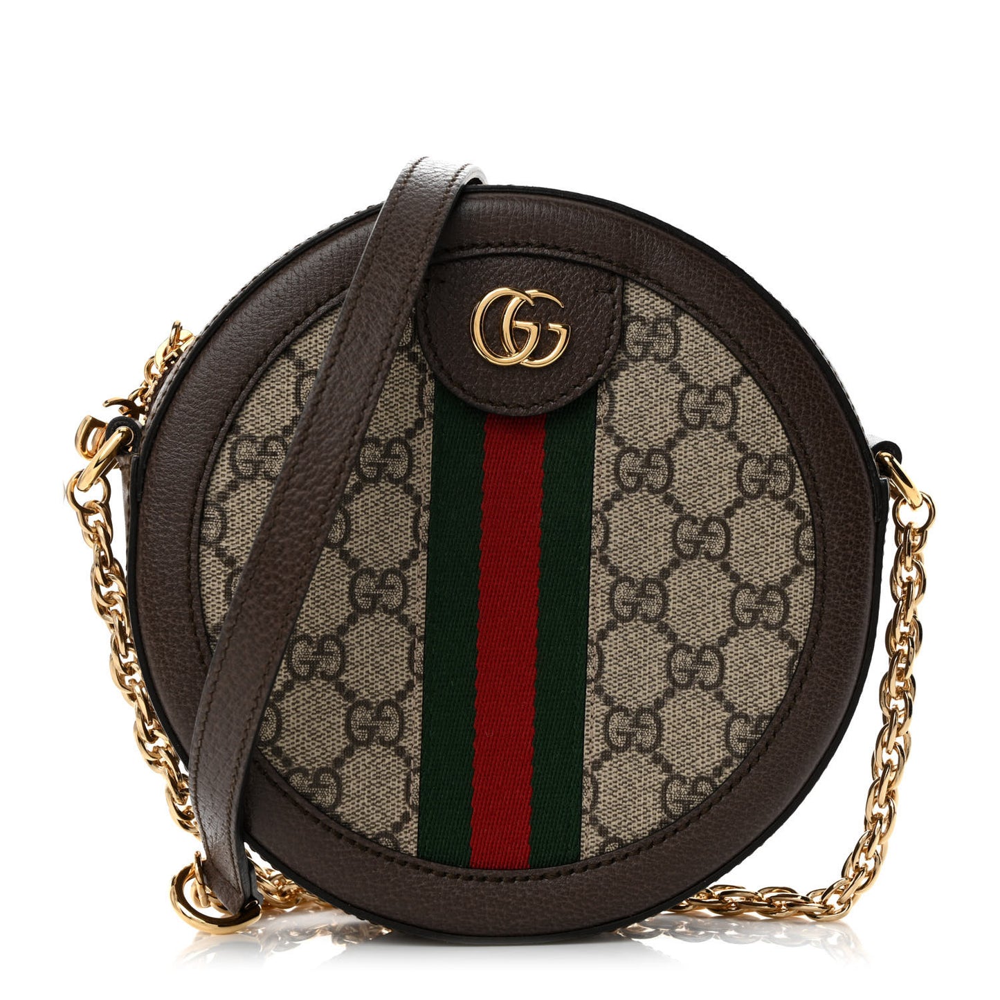 GG Supreme Monogram Web Mini Ophidia Round Shoulder Bag Brown