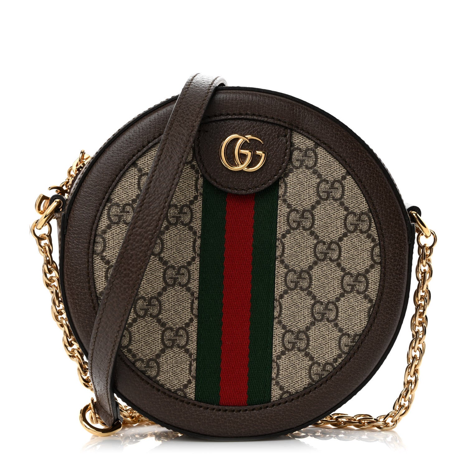 Gucci GG Supreme Monogram Web Mini Ophidia Round Shoulder Bag Brown 1 of 11