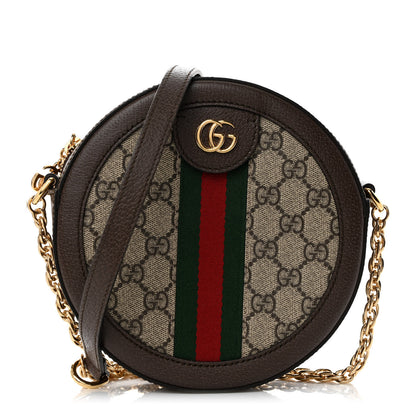 Gucci GG Supreme Monogram Web Mini Ophidia Round Shoulder Bag Brown 1 of 11