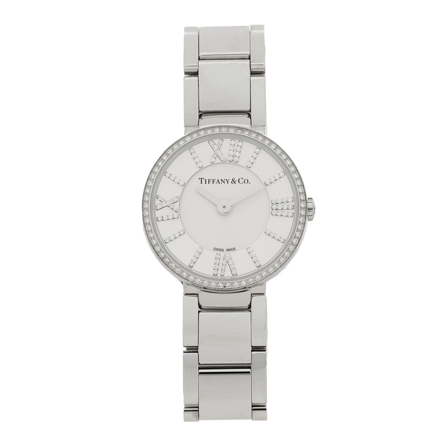 Tiffany Stainless Steel Diamond Bezel 24mm Atlas 2-Hand Quartz Watch Silver 1 of 4